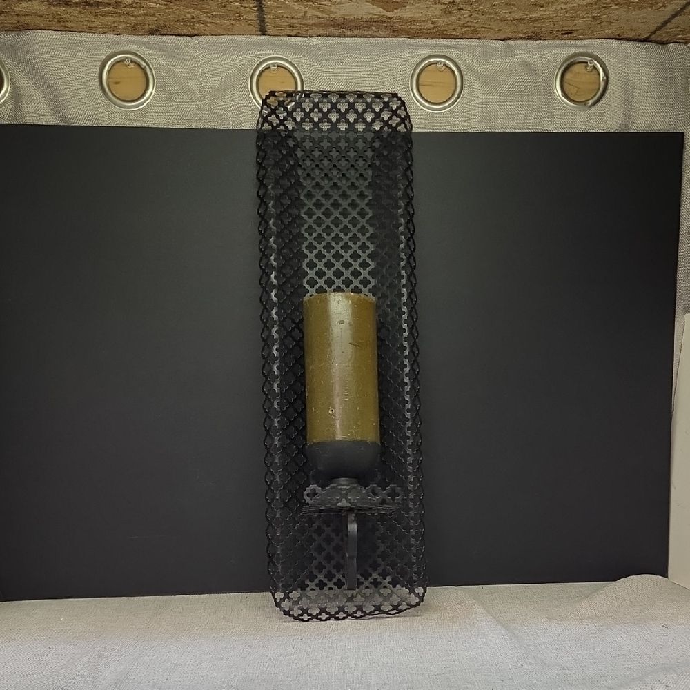 Vintage Mid Century Black Metal Mesh Candle‎ Sconce